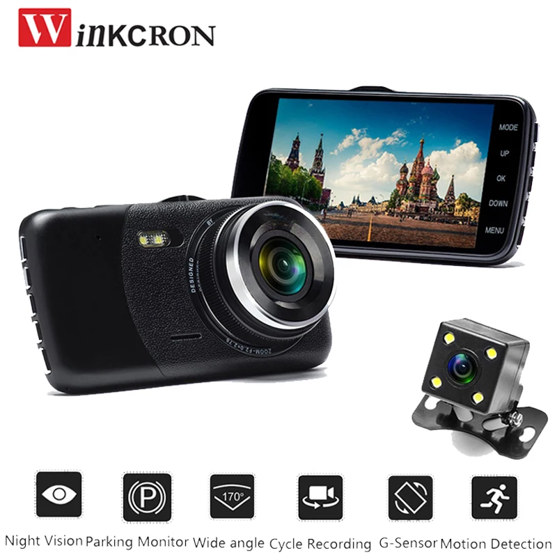 Dash Cam Car DVR Camera 4 inch IPS Dual Lens Full HD 1080P DVR Recorder Auto Video Registrator 170 Degree Night Vision G-Sensor