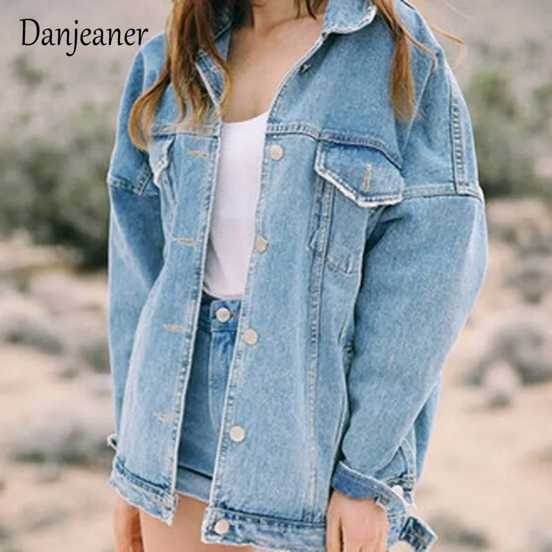 Very best  Danjeaner BF Wind Loose Large Size Denim Jacket Female Turn Down Collar Coat Casual Jean Jackets Fr