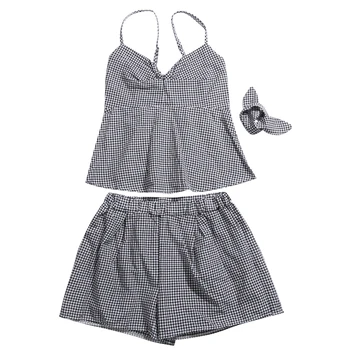 

2018 New Fashion Sexy Women's Sleeveless Plaid V Neck Bandage Bodycon Lace Evening Party Summer Two Piece Suit