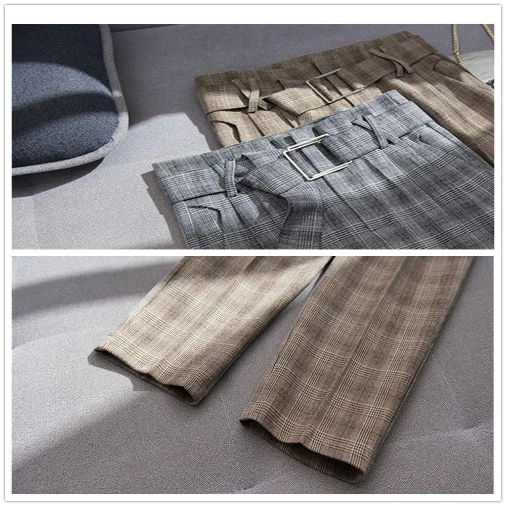 JUJULAND Для женщин брюки Проверено штаны шаровары в офисном стиле High waist ankle длина