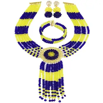 

Nigerian Wedding Royal Blue Yellow Crystal Beads Necklace Sets for Women 6C-ZPHLS-29