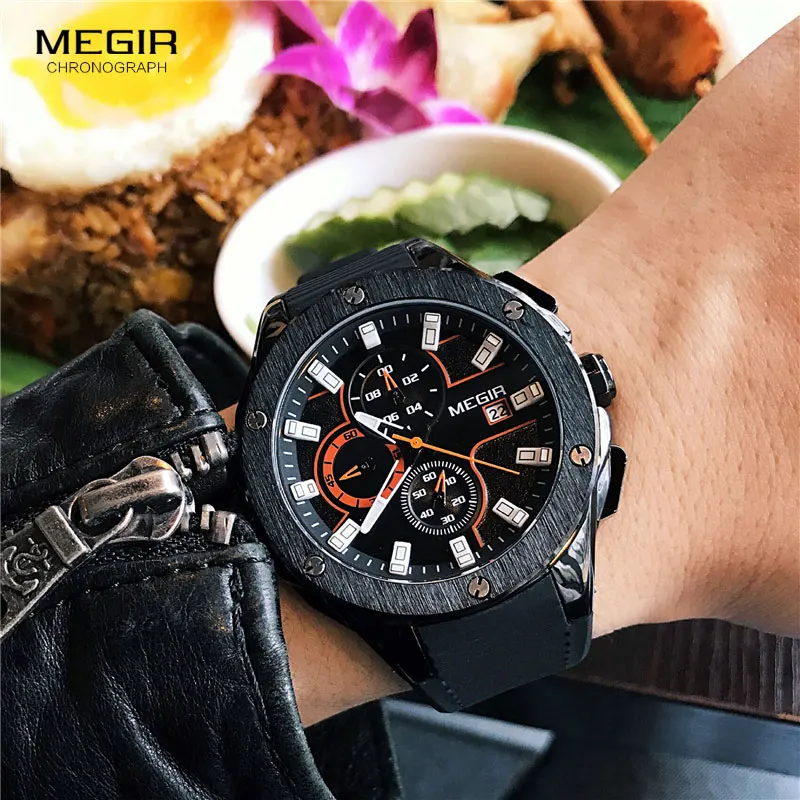 

MEGIR Men Sport Watch Chronograph Silicone Strap Quartz Army Military Watches Clock Men Top Brand Luxury Male Relogio Masculino