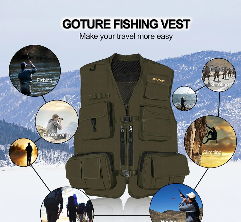 Goture Многофункциональный рыболовный жилет куртки Безопасный Жилет с 15 карманами для спорта на открытом воздухе Размер L XL XXL