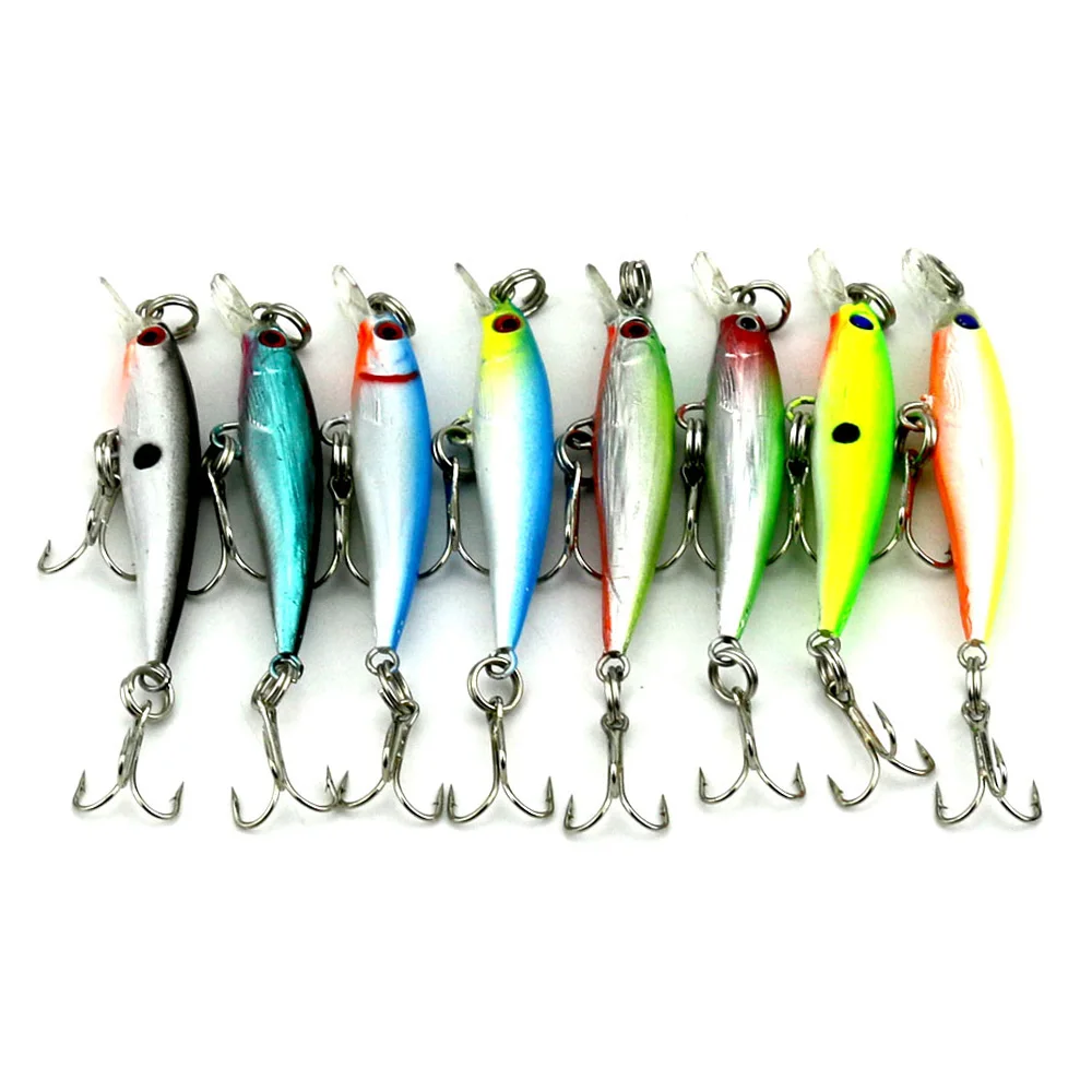 HENGJIA 8 шт. твердый воблер minnow кренкбейт 5 см 2 1 г 10 # крючки маленькие пластиковые