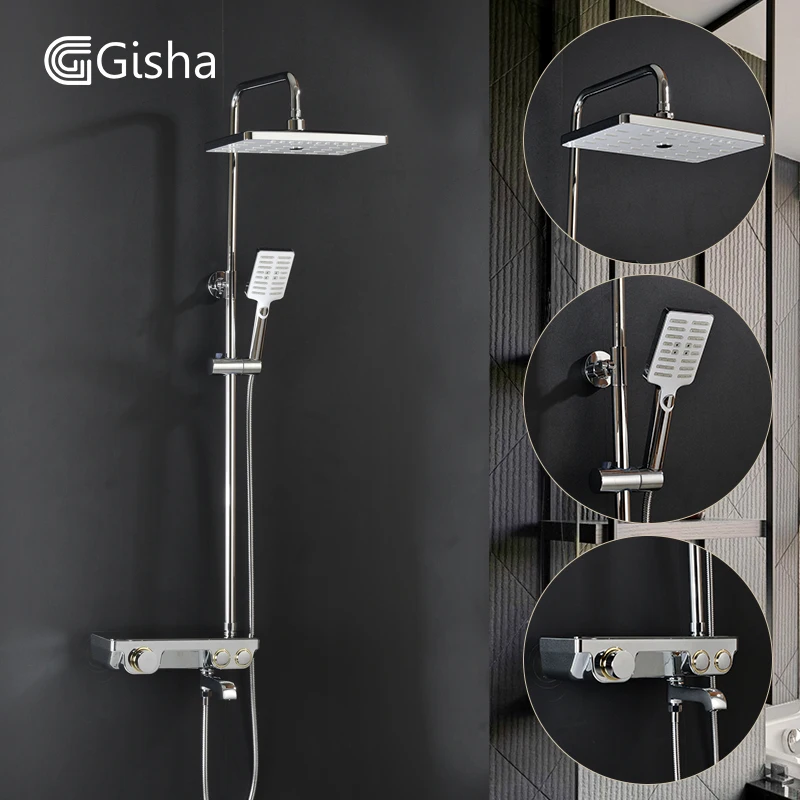 Gisha смесители для душа латунь хром смеситель для ванны с одной ручкой верхний Дождь душ с горкой бар настенный смеситель для воды кран G5011-B