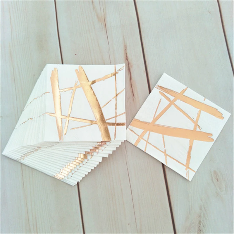 

80pcs/lot Foil Rose Gold Paper Napkins Brush Stroke Tissue Serviettes Tea Cake Party Napkins for Wedding Birthday