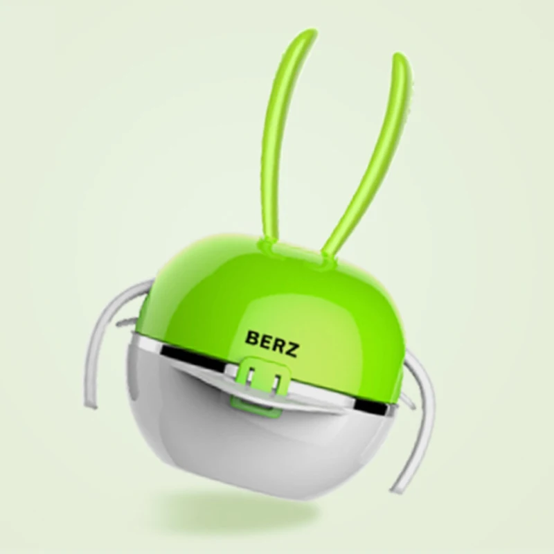 BERZ/Детская Металлическая посуда для кормления, милые блюда с героями мультфильмов, детская тарелка, посуда для еды, набор для детей, 5 шт - Цвет: BZ-8604-green