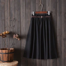 Summer Skirts Womens 2019 Midi Knee Length Korean Elegant Belt High Waist Skirt Solid Color Female Pleated Skirt Womens Skirts