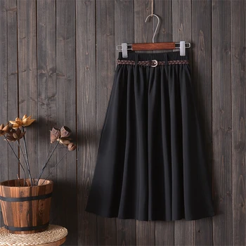 

Summer Skirts Womens 2019 Midi Knee Length Korean Elegant Belt High Waist Skirt Solid Color Female Pleated Skirt Womens Skirts
