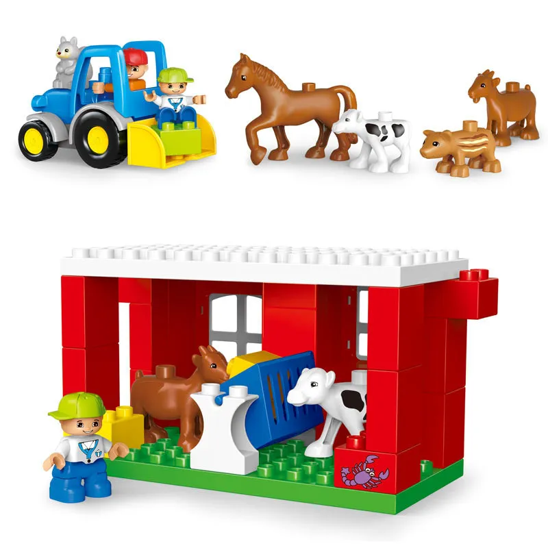 Веселые животные ферма большие строительные блоки наборы друзья фигурки Развивающие игрушки для детей Кирпич совместим с duploINGlys