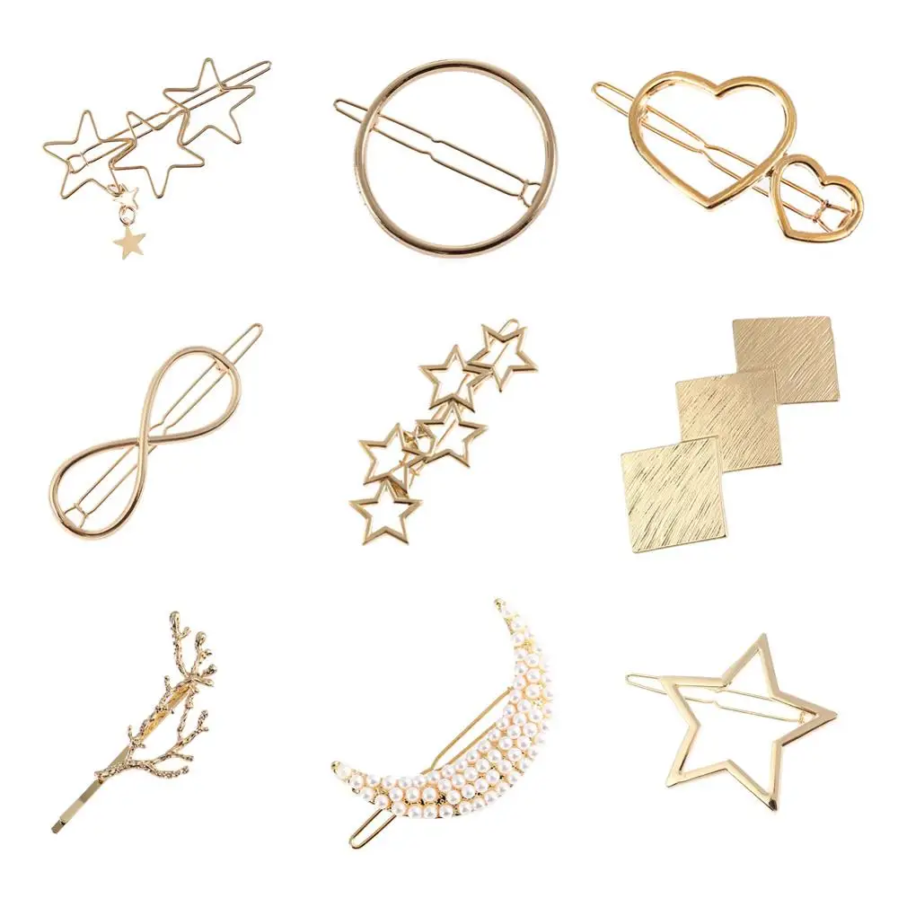 

Women Lady Girl Korean Fashion Bowknot Oval Circle Moon Star Pearl Hair Clip Snap Barrette Comb Stick Claw Crab Clamp Hairpin