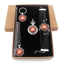 Винтажный морской корпус США подарочный набор ювелирных изделий есть карманные часы и кулон ожерелье и брелок браслет с подарочной коробкой