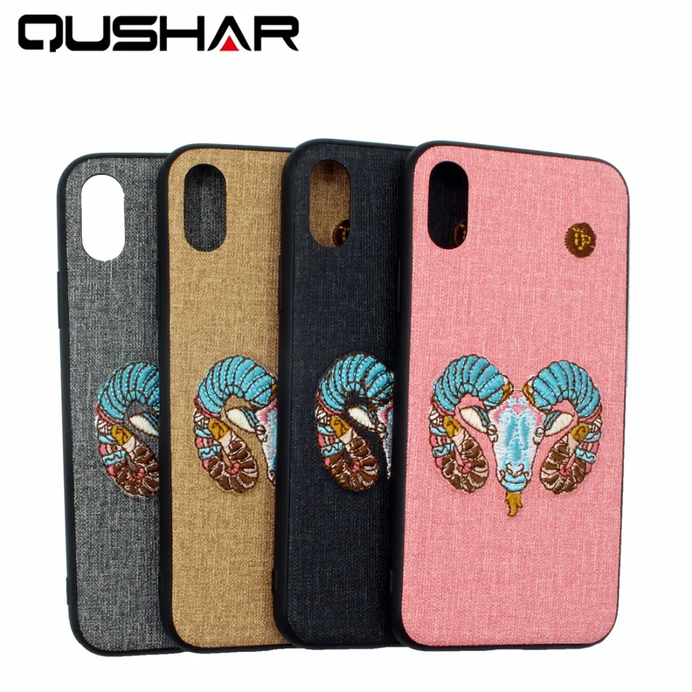 Qushar зодиака козерог Вышивка Телефон чехол для iPhone 6 S Plus кожаный задняя крышка 7 8