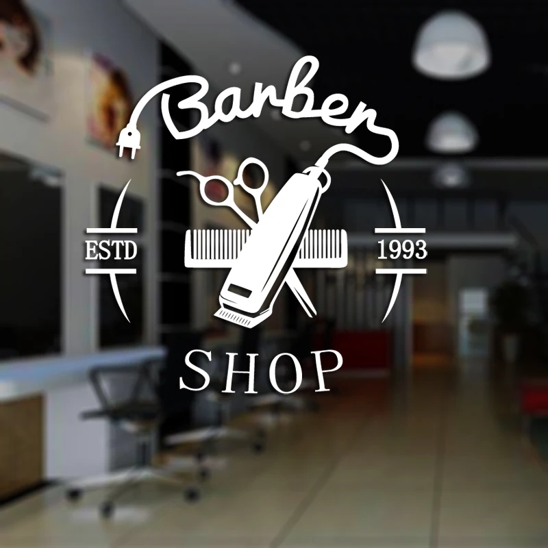 Man Barber Shop Sticker ESTD Chop Bread Decal Haircut Hair Clipper Shavers Poster Vinyl Wall Art Decals Decor Windows Decoration