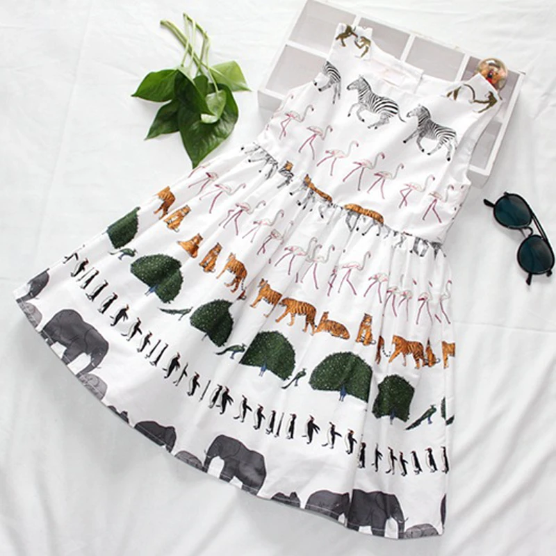 

Girls Dresses 2019 Spring New Children's Wear Girls Sweet Animal Print Lace Cotton Sleeveless Vest Dress