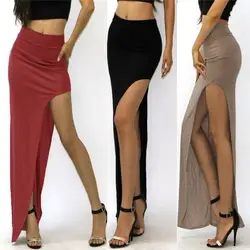 Модные, пикантные открытые сбоку Разделение юбка Для женщин женские длинные юбки макси юбка Черный, красный, серый цвет
