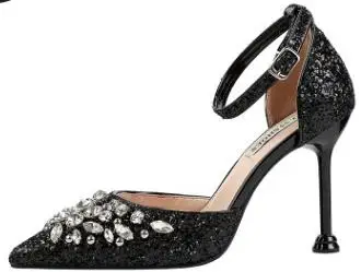 A black 9cm heel Женские босоножки; модные золотистые туфли принцессы на высоком каблуке 10 см, 6 см, с пряжкой и ремешком; роскошный дизайн - Цвет: A black 9cm heel