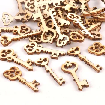 

25Pcs Wooden Ornament Mixed Key Pattern DIY Crafts Home Decoration Scrapbooking Unfinished Wood Slices Accessories 16x36mm m1773
