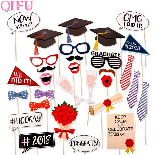 qifu photo booth props graduation 2018 bachelor cap grad congrats