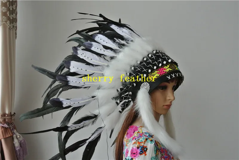 

Indian Feather headdress handmade 21inch black indian war bonnet native american war bonnet costumes feather hat