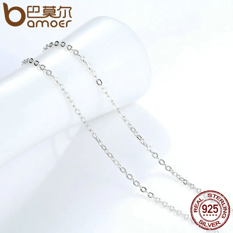 BAMOER 45 см ожерелье цепь 925 пробы серебро застежка Омар Регулируемая простая цепочка модное ожерелье ювелирные изделия SCA010-45