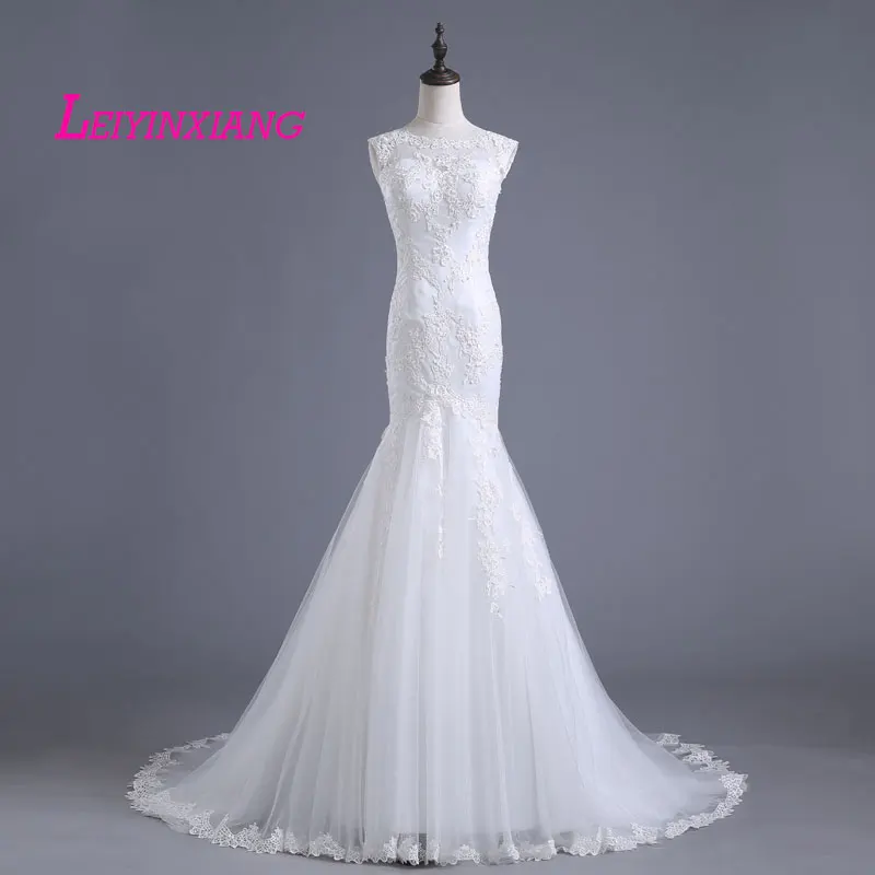 

New Arrival Elegant Modern Sexy Mermaid Appliques Vestido De Noiva Wedding Dresses 2017 Style Backless Sleeveless Robe de Mariee
