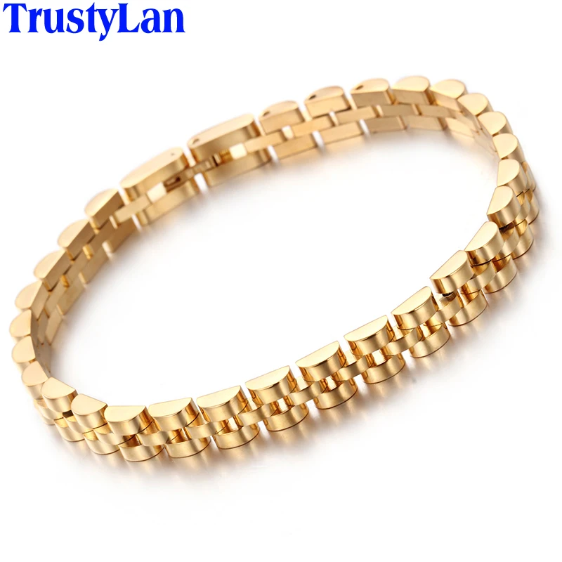 

TrustyLan 7MM Link Chain Bracelet Men Watchband Style Men's Bracelets 2018 Never Fade Gold Color Jewelry Accessory Armband