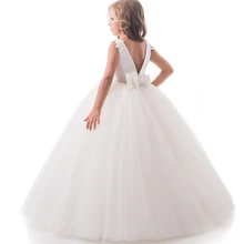 Белые Платья с цветочным узором для девочек кружевное Пышное Платье без рукавов для свадьбы, Тюлевое Первое Святое Причастие вечерние платья для торжеств