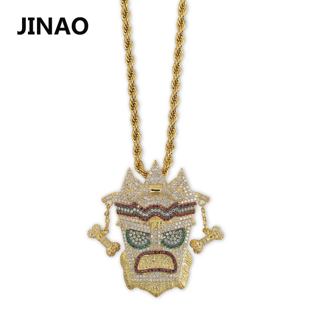 Special Product  JINAO Cubic Zircon Iced Out Chain Gold Fashion UKA mask Pendant Necklace Hip Hop Jewelry Statement 