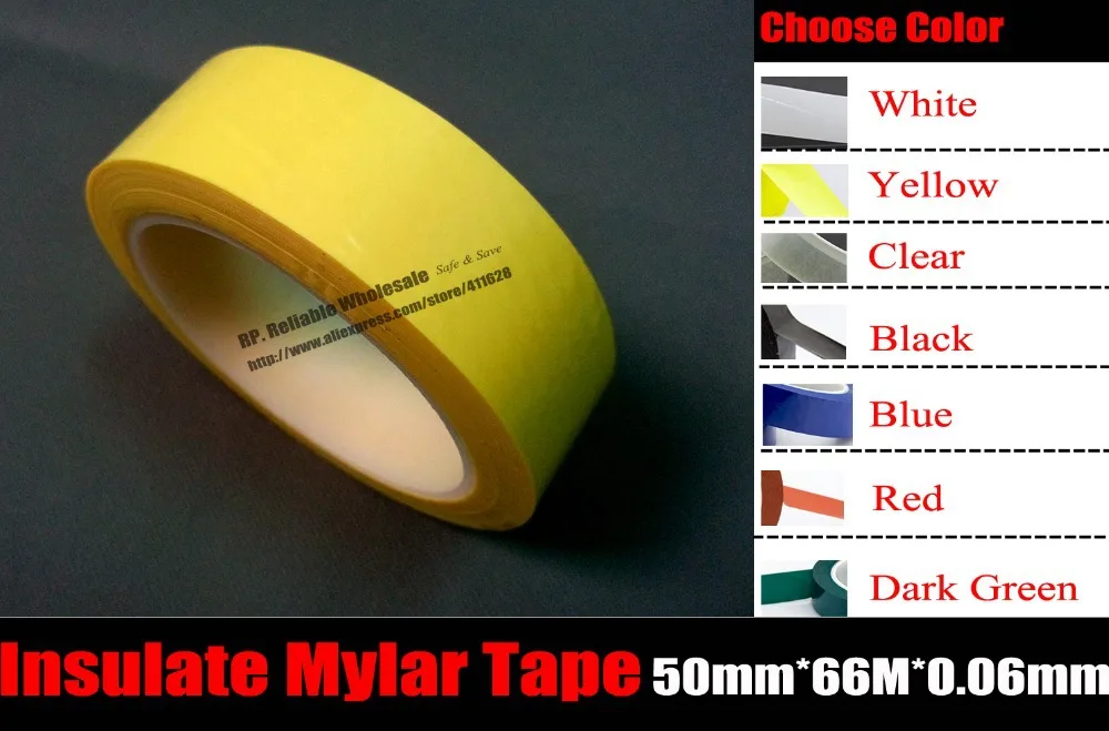 

Color Choose, 1x (50mm*66M*0.06mm) Insulating Mylar Tape for LED Transformer Motor Wrap, Coil Pack, Hi-Temp Resistant