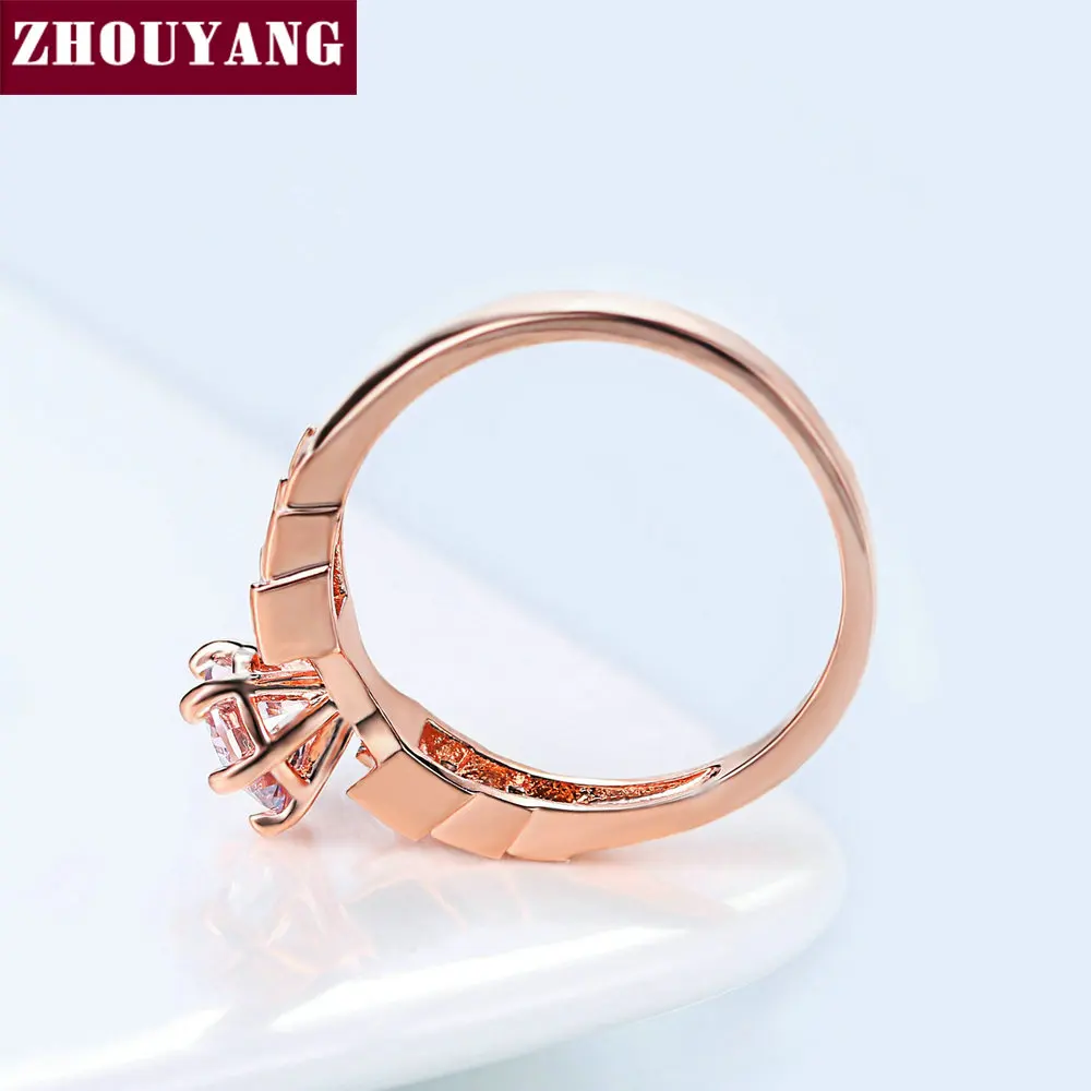 Женское Обручальное Кольцо ZHOUYANG розовое золото с 6 когтями и кубическим