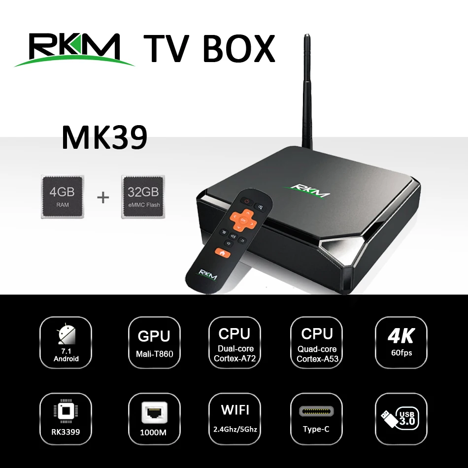 RKM MK39 4 Гб 32 Rockchip RK3399 Smart Android 7 1 TV BOX 2 4G/5GHz Dual WIFI Bluetooth 1000M LAN USB 3 0 Type c медиаплеер|tv box|smart