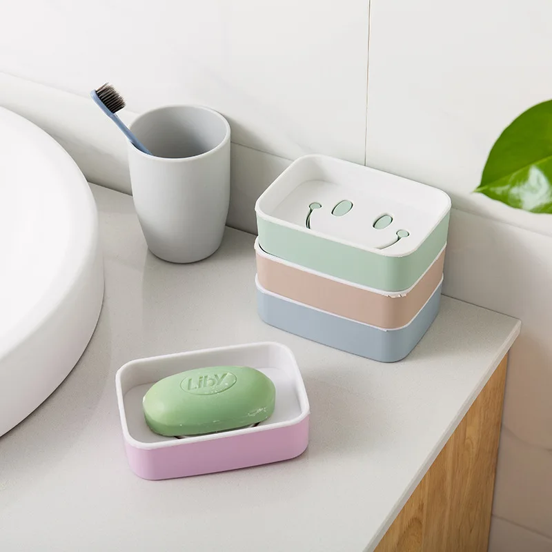 

2018 Smiley soap box bathroom supplies creative bathroom wall hanging drain storage holder organizer home portable soap boxes