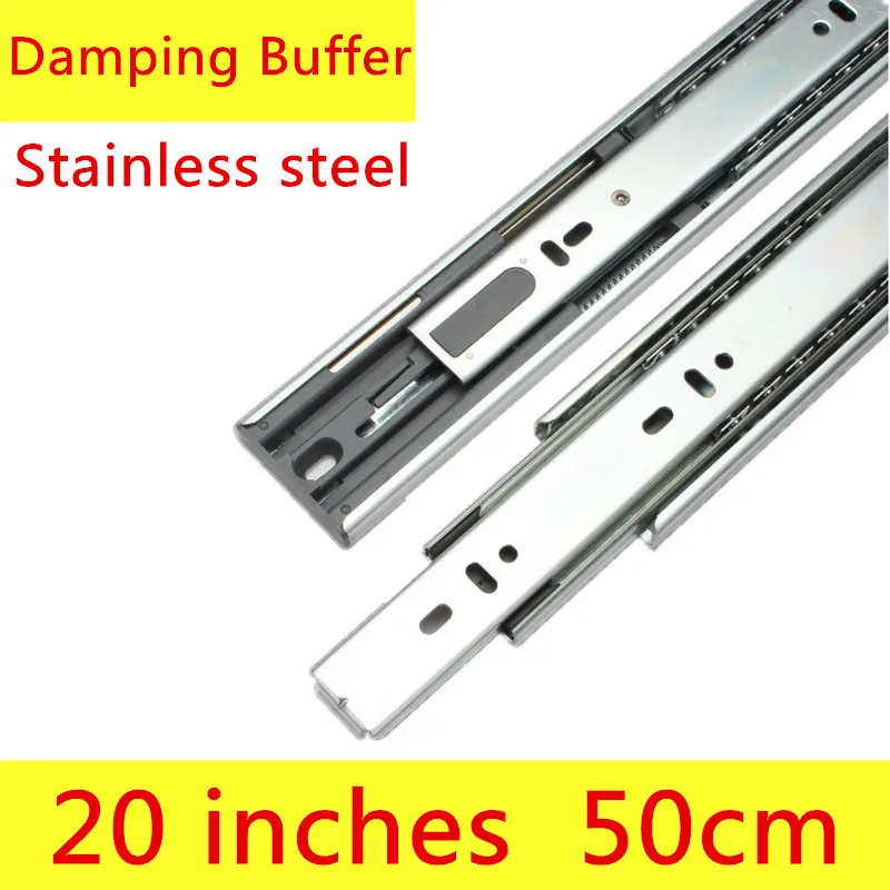 

2 pairs 20 inches 50cm Stainless Steel Three Sections Drawer Track Slide with Damping Furntion Furniture Slide Guide Rail