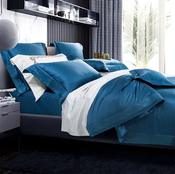 

European American solid blue bedding set,full queen king pure 100s cotton double bedclothes bed sheet pillow case duvet cover