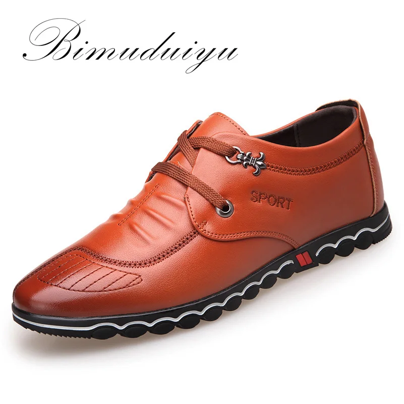 BIMUDUIYU 2019 Spring Fashion New Super Fiber Leather Soft Comfortable Men's Casual Shoes Portable Driving Laces Flats | Обувь