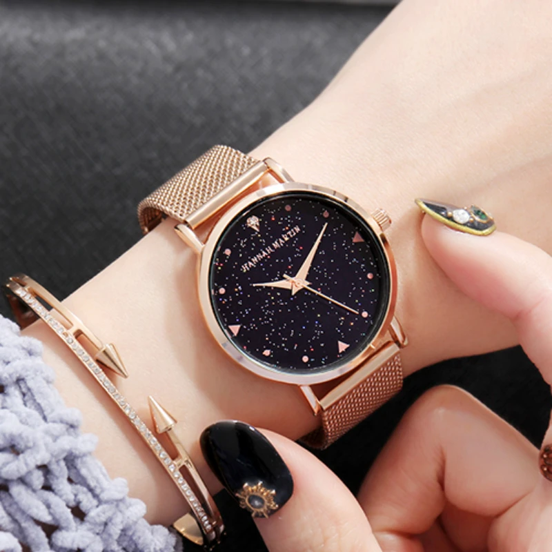 

New Fashion Watches Women Starry Sky Dial Stainless Steel Waterproof Creative Women Watches Diamond Elegant Ladies Quartz-Watch