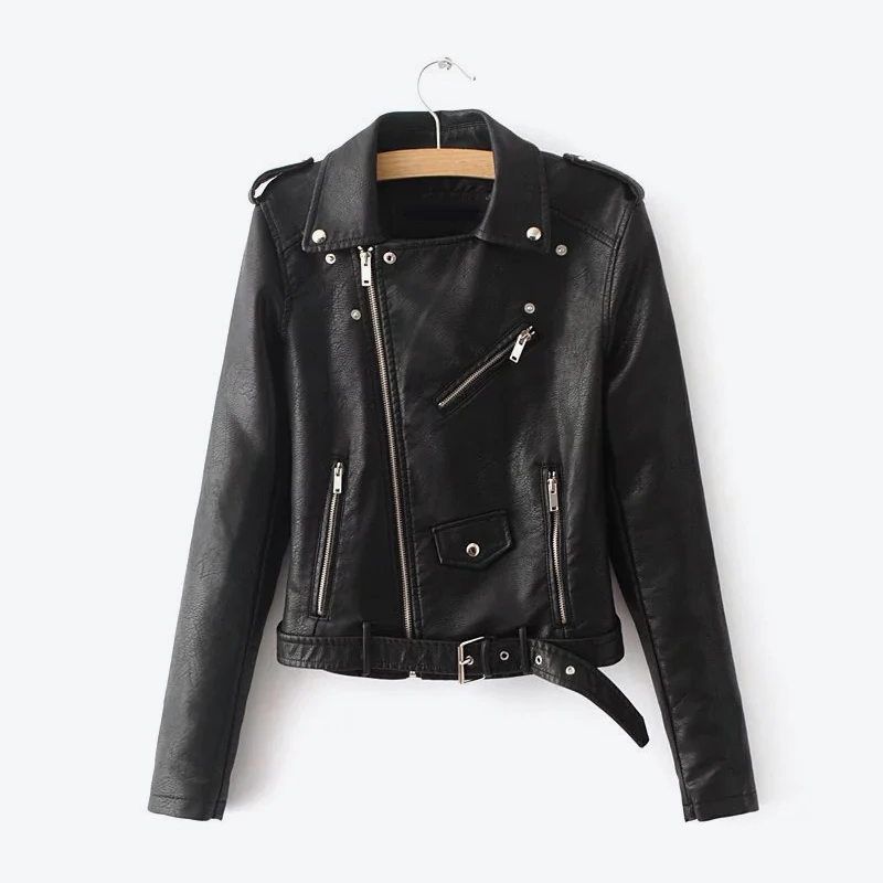 Pink Biker Faux PU Leather Womens Short Jacket Long Sleeve Motorcycle Multy Zipper Jackets Ladies 2019 Winter Fall Female Coats