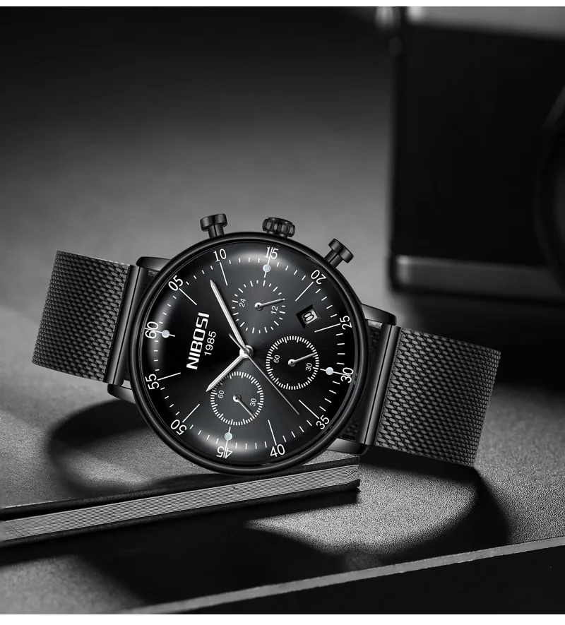 NIBOSI Men's Casual Fashion Pure Steel Mesh Belt Watch High-end Luxury Luminous Waterproof Watch European And American Style (15)