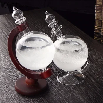 

KiWarm Weather Forecast Crystal Wooden Glass Base Globe Shape Home Decoration Christmas Gift For Desk Room Ornaments