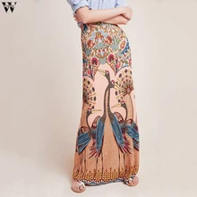 Женские юбки с принтом, длинная юбка, повседневная, пляжный стиль, прямая, с высокой талией, богемная, макси юбка, 7,9