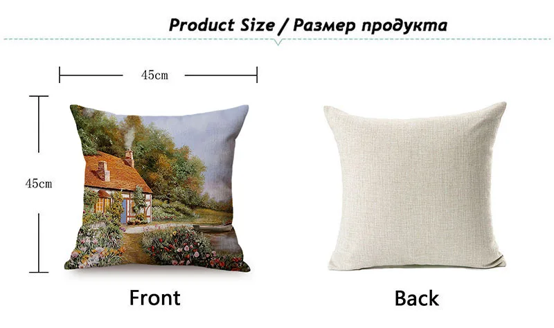 Beautiful Countryside Scenery Happy Cottage Childhood Memory Oil Painting Home Decor Throw Pillow Case Sofa Chair Cushion Cover K120-13