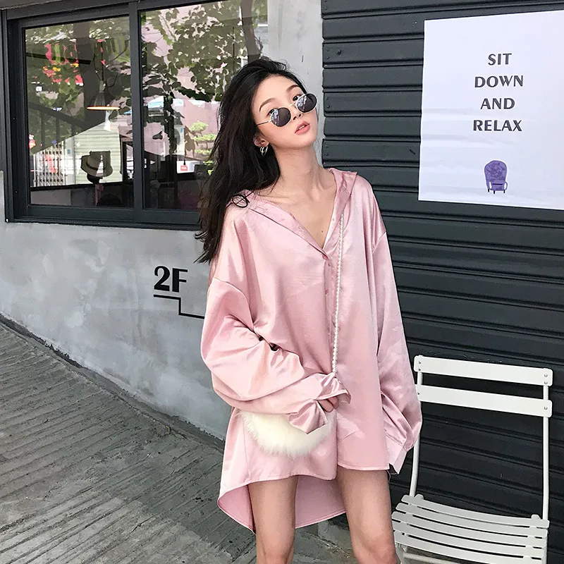 Кимоно Кардиган корейская мода свободные женские рубашки винтажные с длинным рукавом Повседневные Элегантные длинные блузки Большие сексуальные розовые Блузы