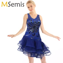 Латинское Платье женское блестящее платье Чача с блестками латинское платье с v-образным вырезом гофрированное Сетчатое многослойное асимметричное платье Танго Бальный Танец Румба платье