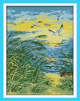 

The seaside sunset, counted printed on fabric DMC 14CT 11CT Cross Stitch kits,embroidery needlework Sets, Home Decor