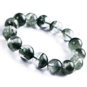 

Genuine Natural Green Phantom Quartz Crystal Clear Round Bead Women Fashion Stretch Bracelet 15mm Free Shipping