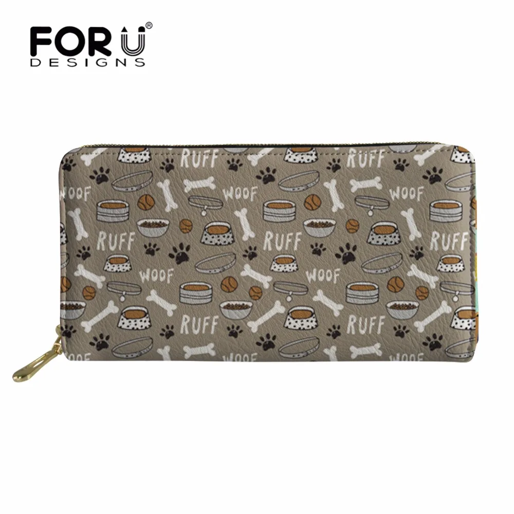 FORUDESIGNS Long Wallets Women Card Holders Clutch Pu Leather Purse Ladies Dog Bone Paw Printing