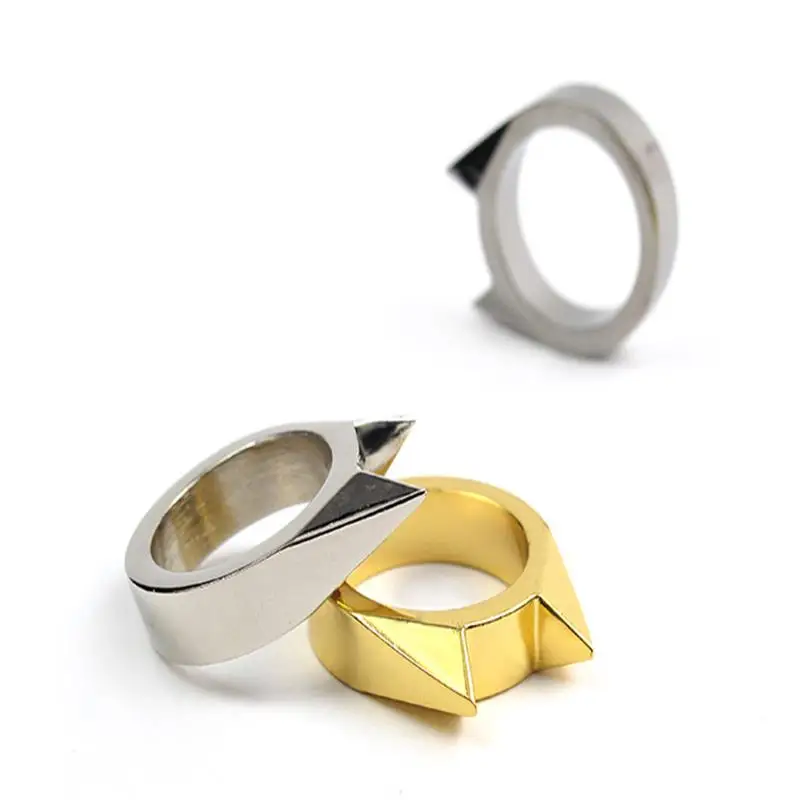 

FGHGF Self Safety Survival Ring Tool Self Defence Stainless Steel Ring Finger Defense Ring Tool Silver Gold Black Color