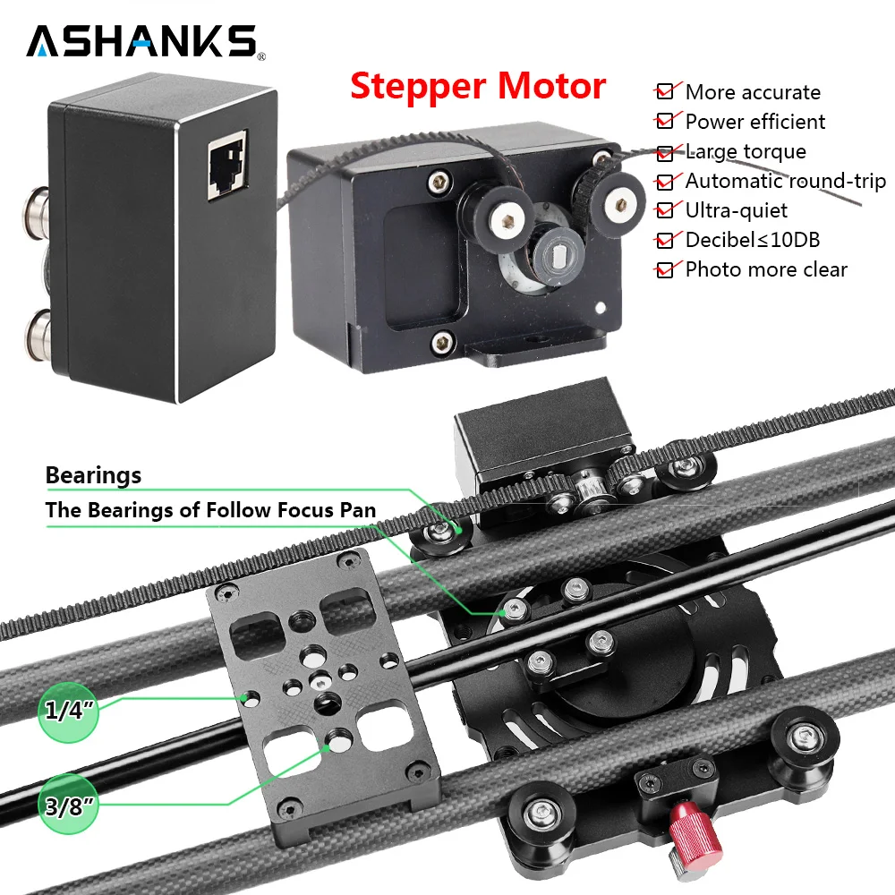 ASHANKS S2 Silent Stepper Motor Motorized Timelapse Carbon Fiber Slider for DSLR Electric Control Follow Focus Vlog Interviews