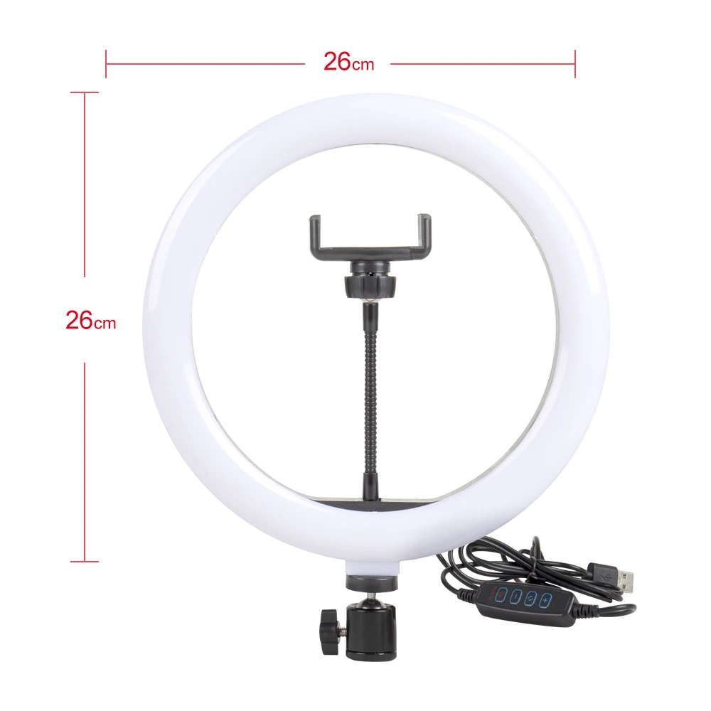 USB Interface Dimmable LED Ring Camera Phone Photography Video Makeup Light Lamp with Tripod clip 10inch 26cm Sadoun.com
